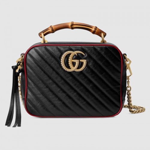 Gucci GG Marmont sorozatú kis bambusz válltáska 602270 fekete