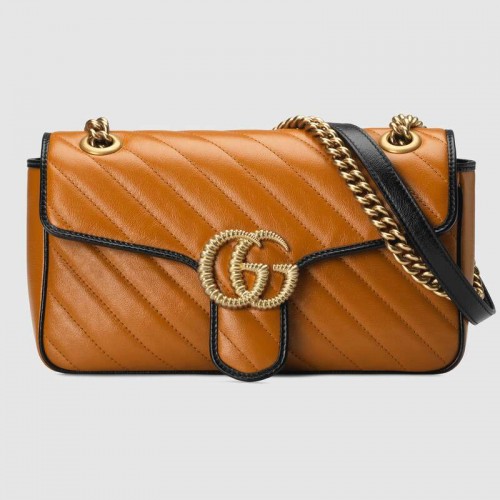 Gucci GG Marmont kis válltáska 443497 Konyakszínű átlós mintás