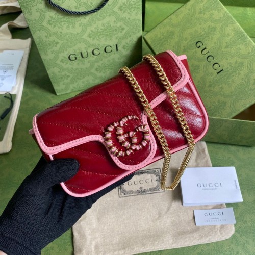 Gucci GG Marmont szuper mini táska 574969 Borszínű és Rózsaszín