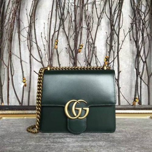 Gucci GG Eredeti Marmont Bőr Válltáska 431384A Sötétzöld