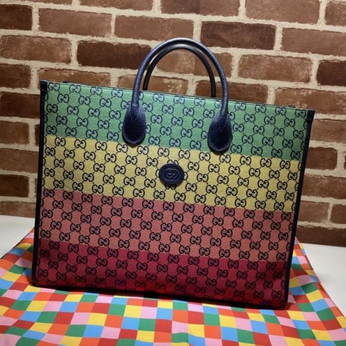 Gucci GG bevásárlótáska 659980 Zöld&sárga&pirospúder