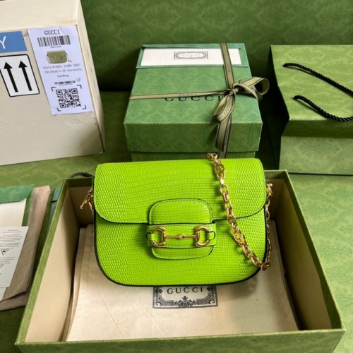 Gucci Horsebit 1955 gyík mini táska 675801 Fluoreszkáló zöld