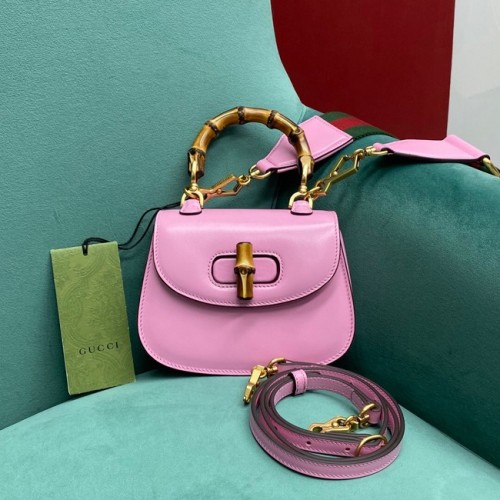Gucci Mini felső fogantyús táska bambusszal 686864 rózsaszín