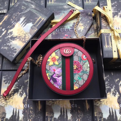 Gucci Ophidia sorozatú GG virágos kerek mini válltáska 550618 piros