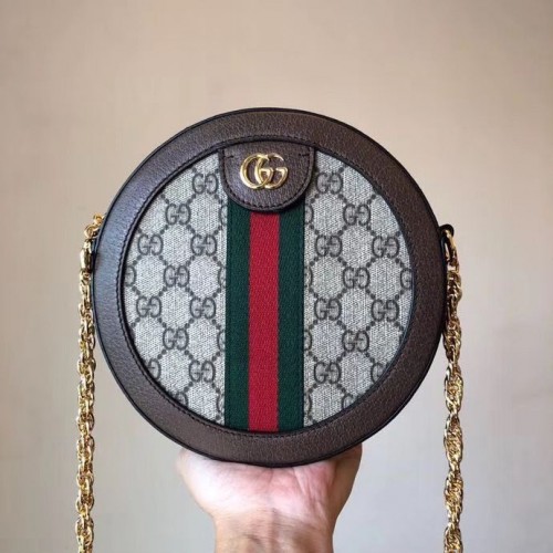Gucci eredeti bőr Ophidia mini GG kerek válltáska 171288 barna