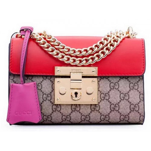 Gucci Lakatos GG Supreme Válltáska 409487 Piros