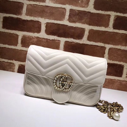 Gucci Pearl GG Marmont Kis Matelasse Eredeti Bőr Válltáska 443497 Fehér