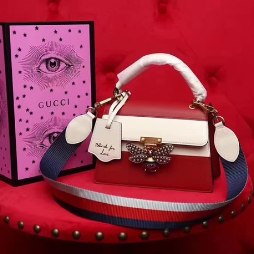 Gucci Queen Margaret Bőr Felső Fogantyús Táska 476541 Piros