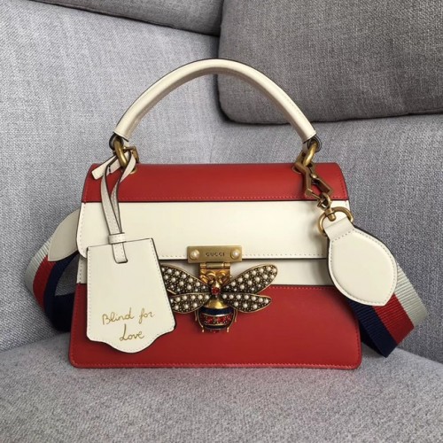 Gucci Queen Margaret kis felső fogantyús táska 476541 piros-fehér