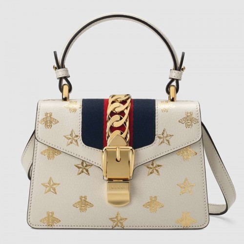 Gucci Sylvie Bee Star mini bőr táska 470270 fehér