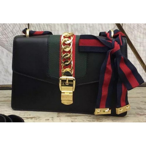 Gucci Sylvie Bőr Láncos Táska 431667 Fekete