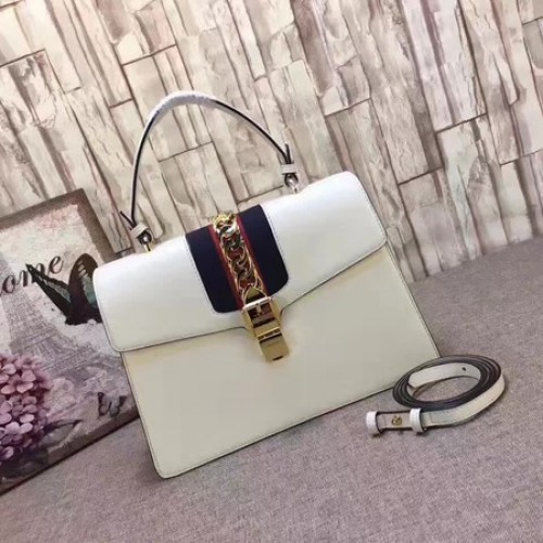 Gucci Sylvie Bőr Felső Fogantyús Táska 431665 Fehér
