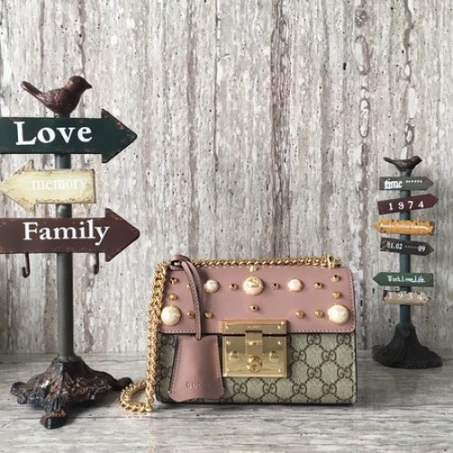 Gucci Lakatos Kis GG Szegecses Válltáska 432182 Rózsaszín