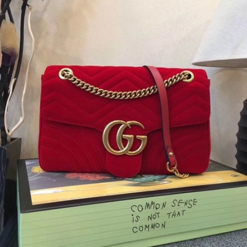 Gucci GG Marmont Közepes Bársony Válltáska 443496 Piros