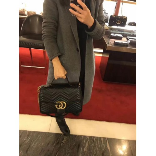 Gucci GG Marmont Kis Felső Fogantyús Táska 498110 Fekete