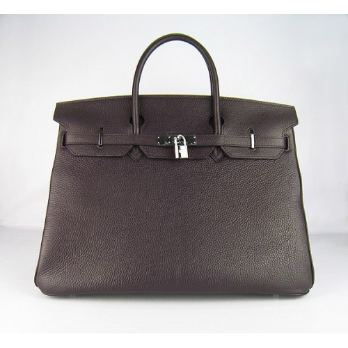 Hermès Birkin 40CM Togo Táska Sötét Kávébab 6099 Ezüst