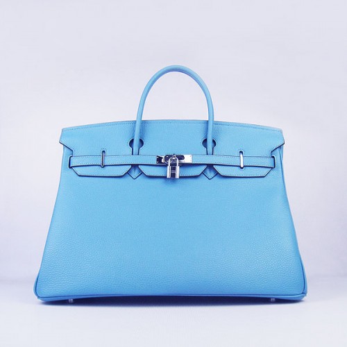Hermès Birkin 40CM Togo Táska Világoskék 6099 Ezüst