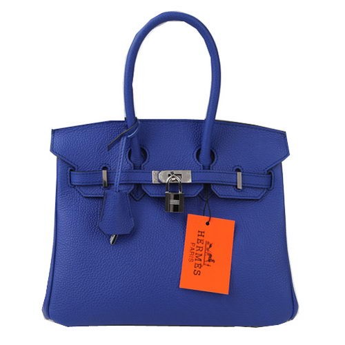 Hermes Birkin 25cm Szállít Táskák Kék Eredeti Bőr Ezüst