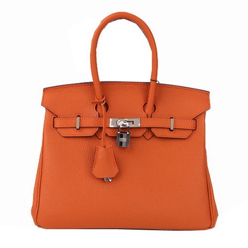Hermes Birkin 25cm Szállít Táskák Eredeti Bőr Narancssárga Ezüst