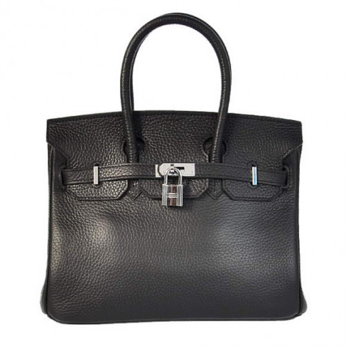 Hermès Birkin 25cm Szállít Táskák Togo Bőr Fekete Ezüst