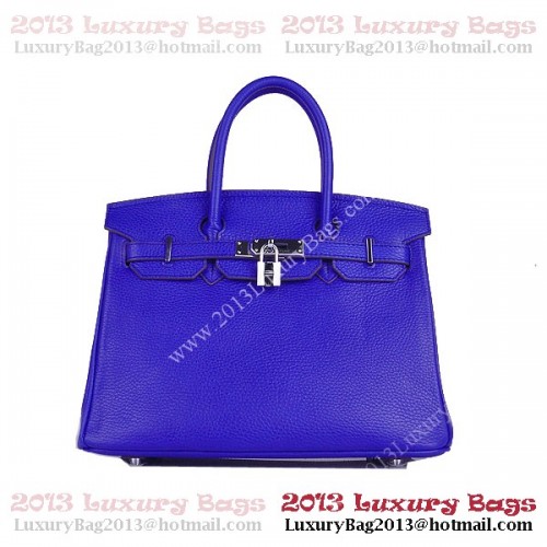 Hermès Birkin 30cm Szállít Táska Kék Clemence Bőr H6088 Ezüst