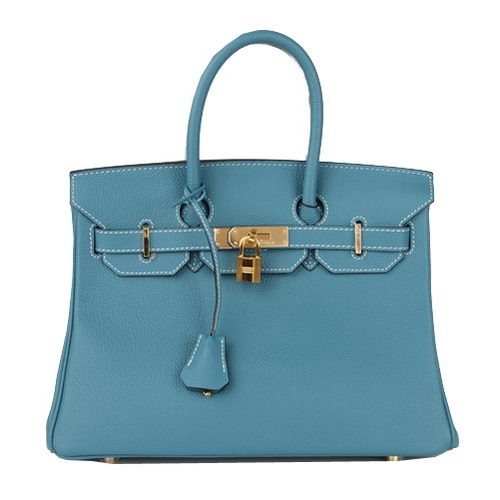 Hermès Birkin 30cm Szállít Táska Kék Eredeti Bőr H30 Arany