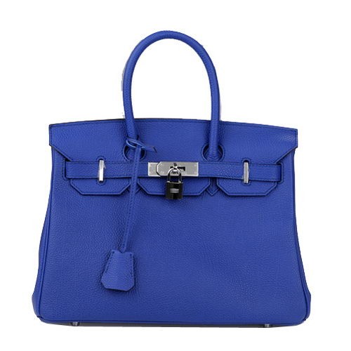 Hermès Birkin 30cm Szállít Táska Kék Eredeti Bőr H30 Ezüst