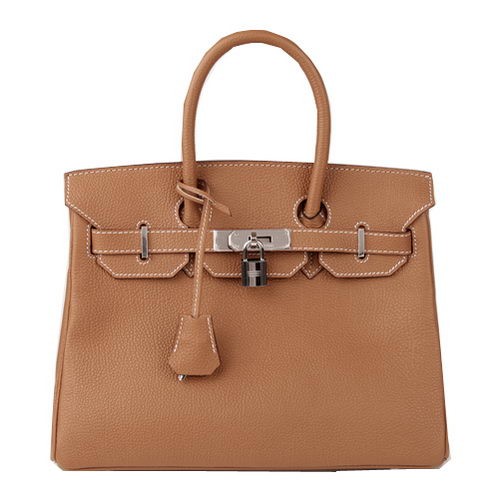 Hermès Birkin 30cm Szállít Táska Camel Eredeti Bőr H30 Ezüst