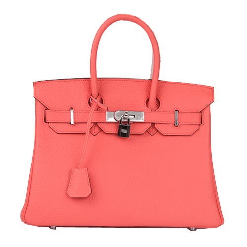 Hermès Birkin 30cm Szállít Táska Világospiros Eredeti Bőr H30 Ezüst