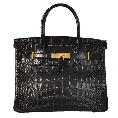 Hermès Birkin 30cm Szállít Táska Fekete Krokodilbőr Arany