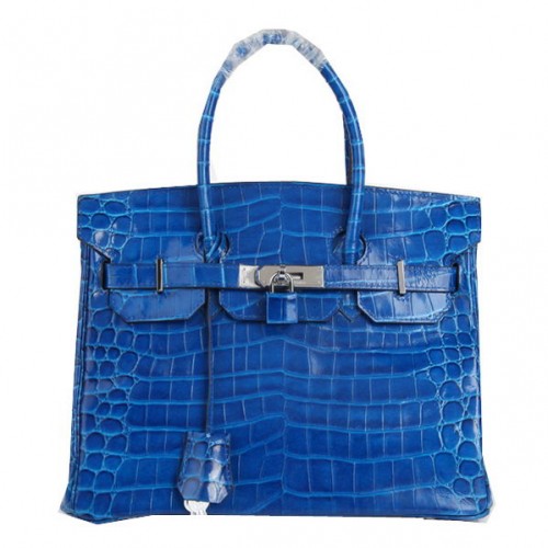 Hermès Birkin 30cm Szállít Táska Kék Irizáló Krokodilbőr Ezüst