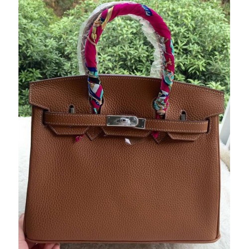 Hermès Birkin 30cm Szállít Táska Barna Borjúbőr BK30 Ezüst
