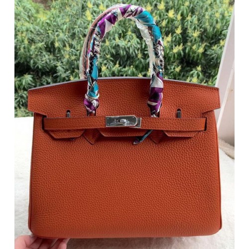 Hermès Birkin 30cm Szállít Táska Narancssárga Borjúbőr BK30 Ezüst