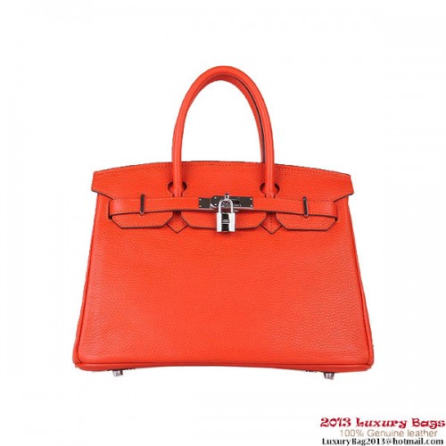 Hermès Birkin 30cm Szállít Táska Narancssárga Clemence Bőr Ezüst