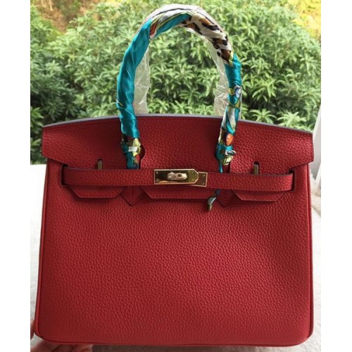Hermès Birkin 30cm Szállít Táska Piros Borjúbőr BK30 Arany