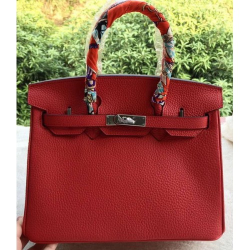 Hermès Birkin 30cm Szállít Táska Piros Borjúbőr BK30 Ezüst