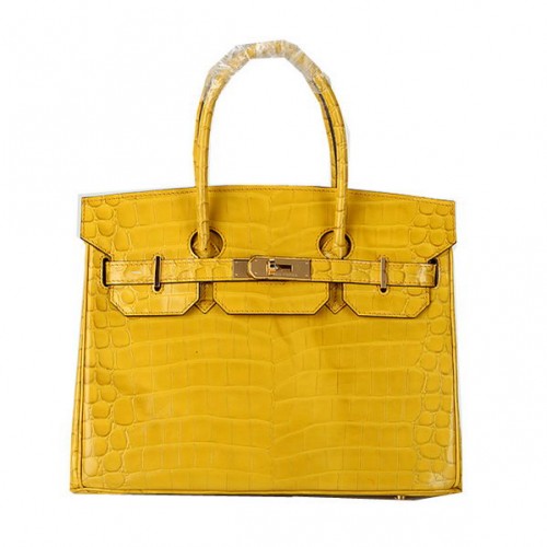 Hermès Birkin 30cm Szállít Táska Sárga Irizáló Krokodilbőr Arany