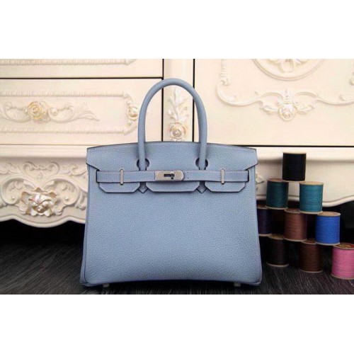 Hermès Birkin 35CM 30CM Szállító Táska Eredeti Bőr HB35O Világoskék