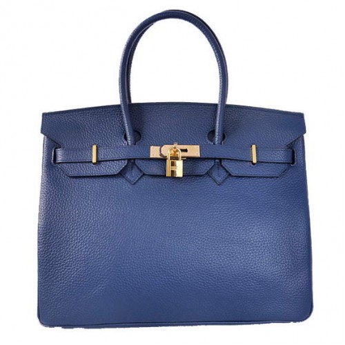 Hermès Birkin 35cm Szállít Táskák Togo Bőr Sötétkék Arany