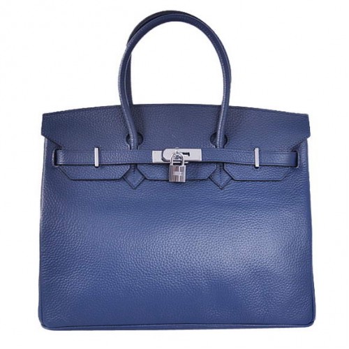 Hermès Birkin 35cm Togo Bőr Szállít Táska Sötétkék Ezüst