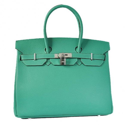 Hermès Birkin 35cm Szállít Táskák Togo Bőr Zöld Ezüst