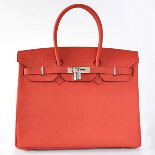Hermès Birkin 35cm Togo Bőr Szállít Táska Világospiros Ezüst