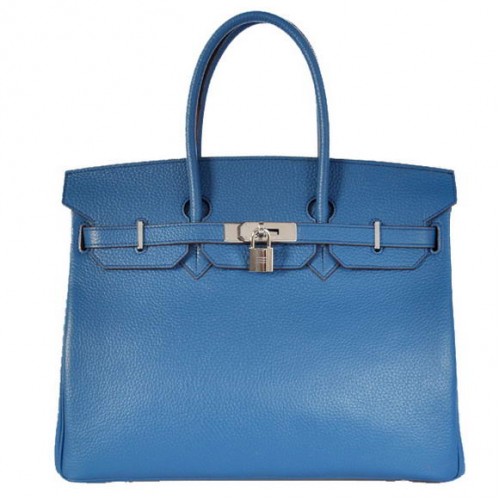 Hermès Birkin 35cm Szállít Táska Togo Bőr Középkék Ezüst