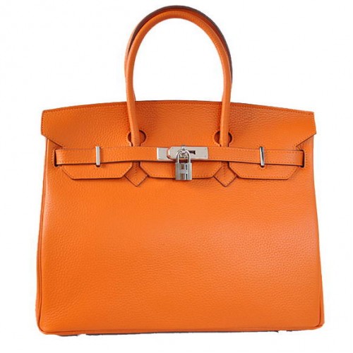 Hermès Birkin 35cm Szállít Táskák Togo Bőr Narancssárga Ezüst