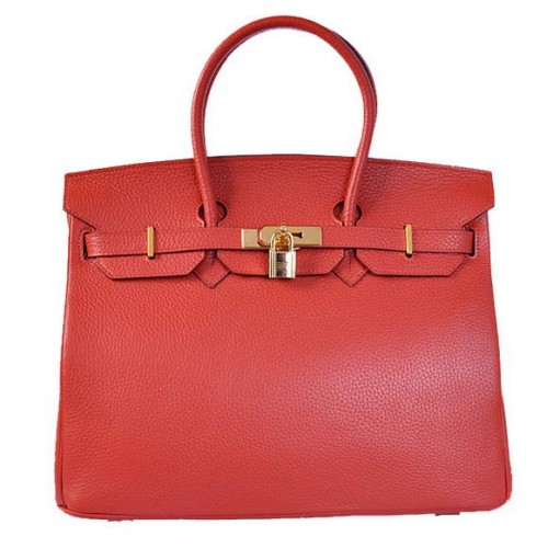 Hermès Birkin 35cm Togo Bőr Szállít Táska Piros-Aranyos