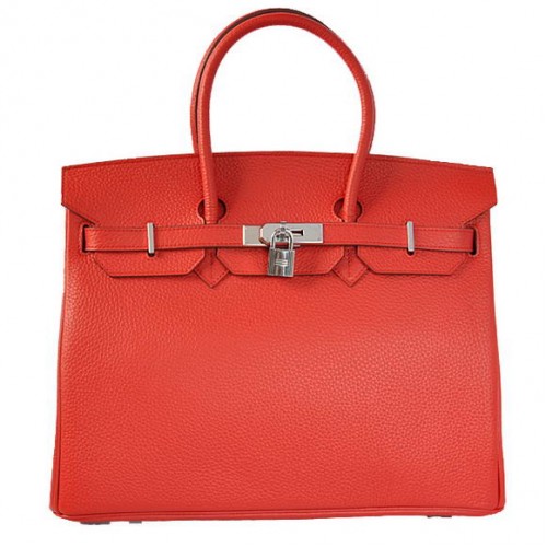 Hermès Birkin 35cm Togo Bőr Szállít Táska Piros Ezüst
