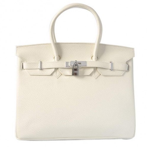 Hermès Birkin 35cm Togo Bőr Szállít Táska Fehér Ezüst