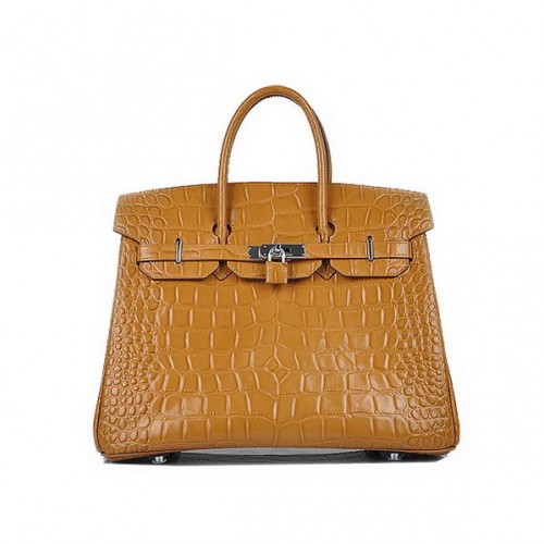 Hermès Birkin 35cm Világos Kávébarna Krokodilbőr Táska Ezüst [SKUA1DA61AE]
