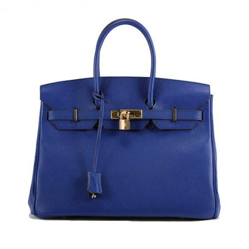 Hermes Birkin 35cm Sima Bőr Kézitáska 6089 Sötétkék Arany