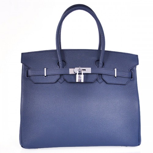 Hermès Birkin 35CM Sima Bőr Kézitáska 6089 Sötétkék Ezüst